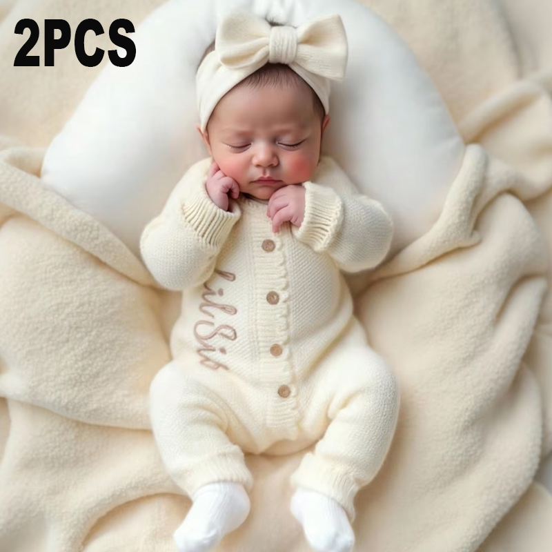 Baby Nursery Embroidery - ชุดถ่ายภาพเด็กแรกเกิดแบบถักไหมพรม 2 ชิ้น ยี่ห้อ Ylsteed พร้อมที่คาดผมโบว์