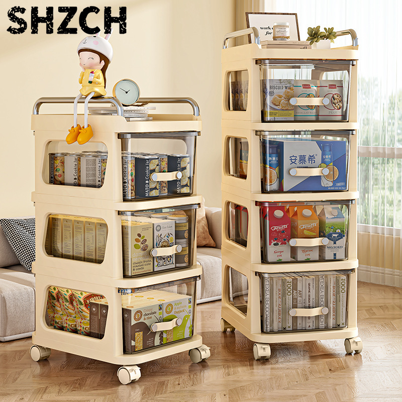 Baby Nursery Cart - รถเข็นอเนกประสงค์สำหรับจัดเก็บของในห้องนั่งเล่น ห้องเด็ก ของเล่น และของใช้จำเป็นสำหรับเด็กอ่อน พร้อมลิ้นชักเก็บของ