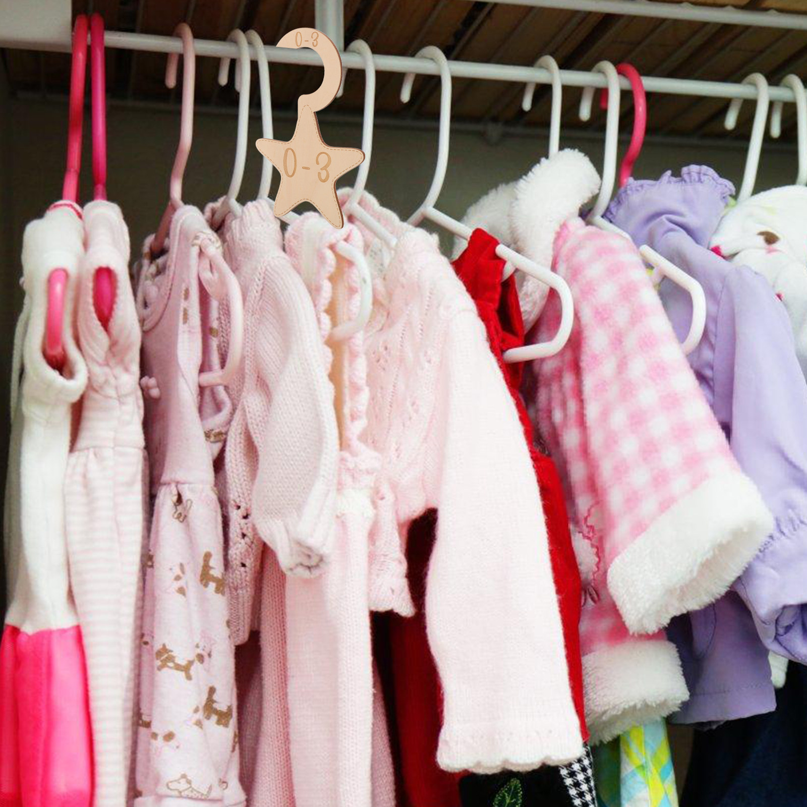 Baby Nursery Closet - ตัวแบ่งตู้เสื้อผ้าเด็ก 7 ชิ้น ตัวแบ่งขนาดไม้สำหรับตู้เสื้อผ้าเด็ก อุปกรณ์จัดระเบียบตู้เสื้อผ้าเด็กสำหรับจัดเก็บเสื้อผ้า