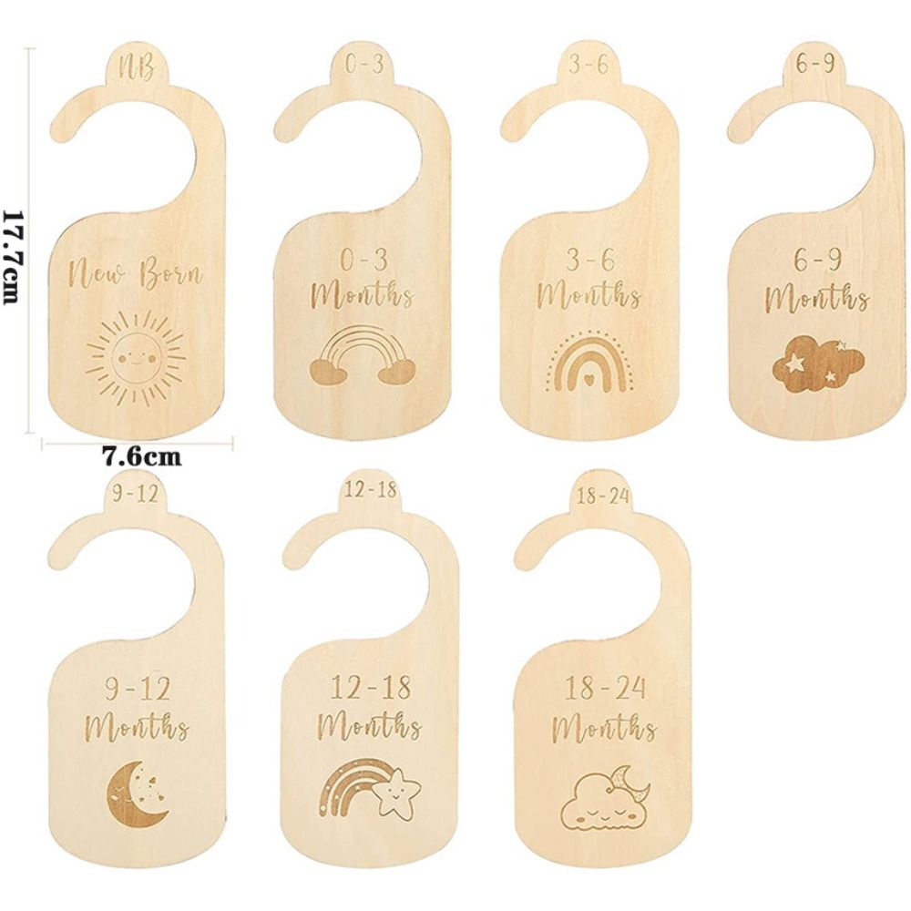 Baby Nursery Closet - 7/8 ชิ้น ตัวแบ่งตู้เสื้อผ้าเด็กทำจากไม้ ลายการ์ตูน ตัวแบ่งตู้เสื้อผ้าเด็กแบบแขวน ป้ายติดเสื้อผ้า