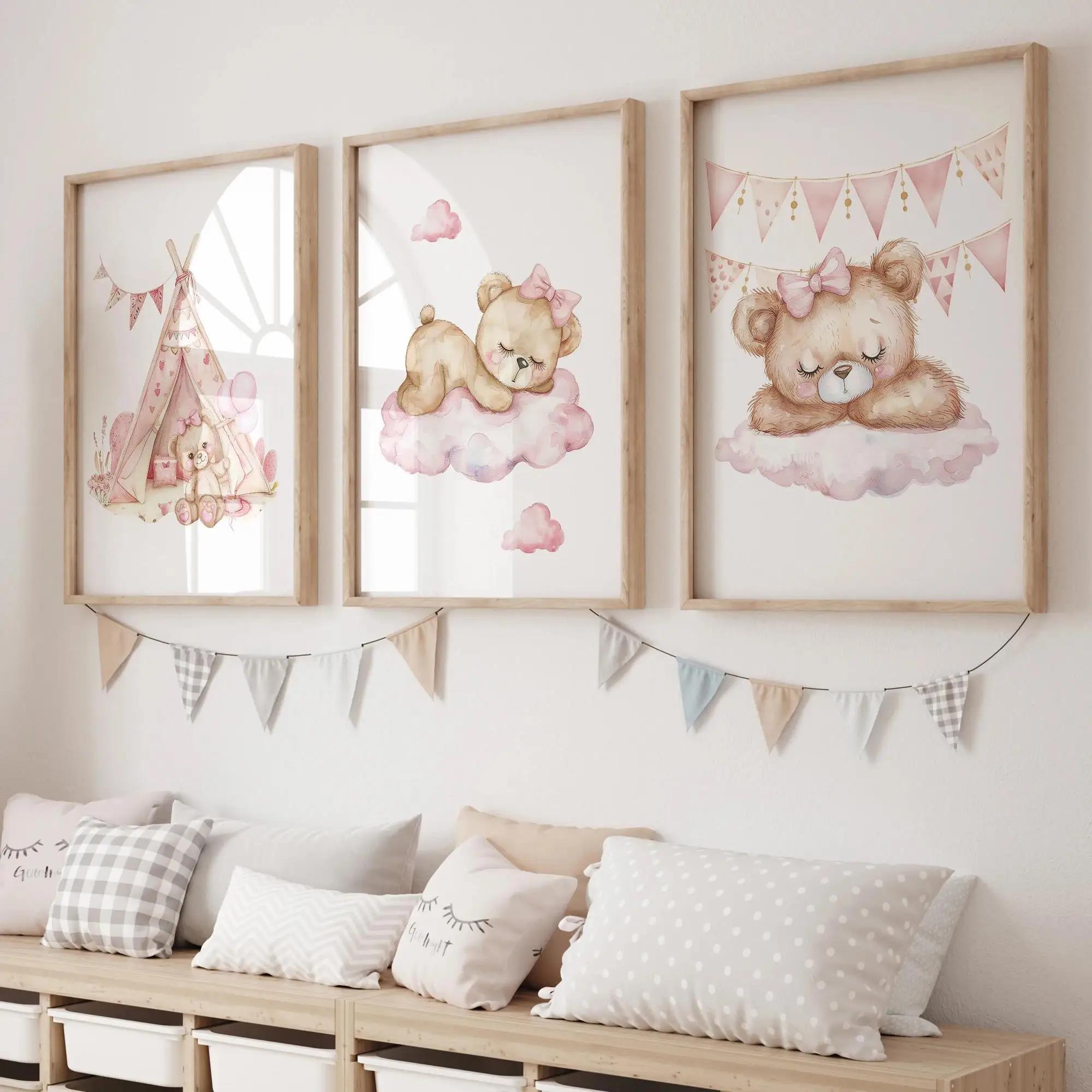 Baby Nursery Set - สีชมพู Dream Bear Carousel เต็นท์ Swing