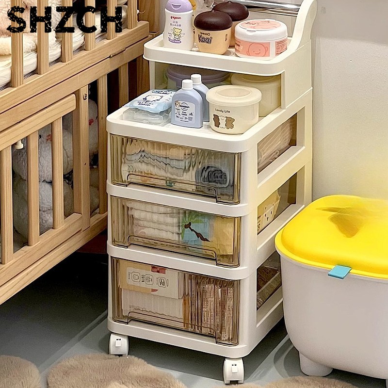 Baby Nursery Cart - รถเข็นเก็บของ 3 ชั้น แบบเคลื่อนย้ายได้ สำหรับห้องเด็กอ่อน สถานีให้อาหารเด็กอเนกประสงค์