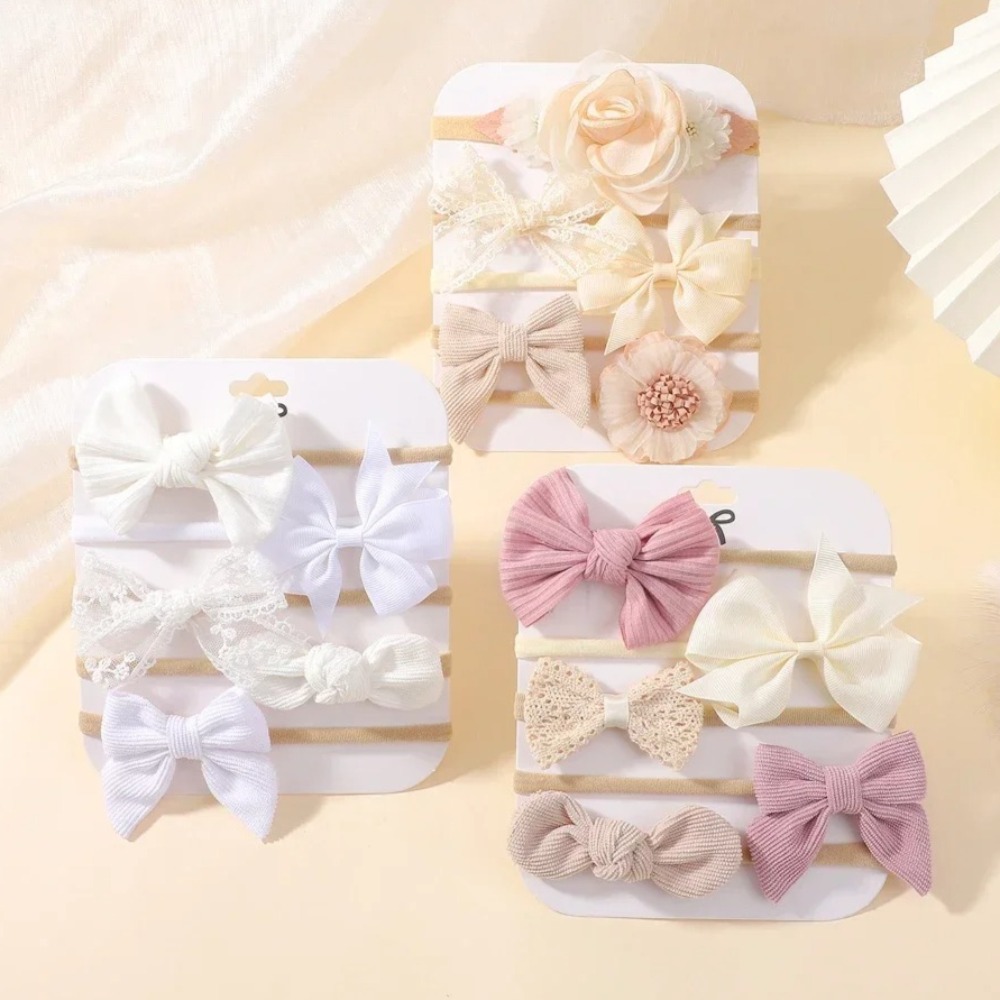 Baby Nursery Set - 5 ชิ้นเด็กดอกไม้ลูกไม้โบว์แถบคาดศีรษะไนลอนยืดหยุ่นทารกแรกเกิดสําหรับสาวทารกเด็กวัยหัดเดินนุ่มอุปกรณ์เสริมผมชุด