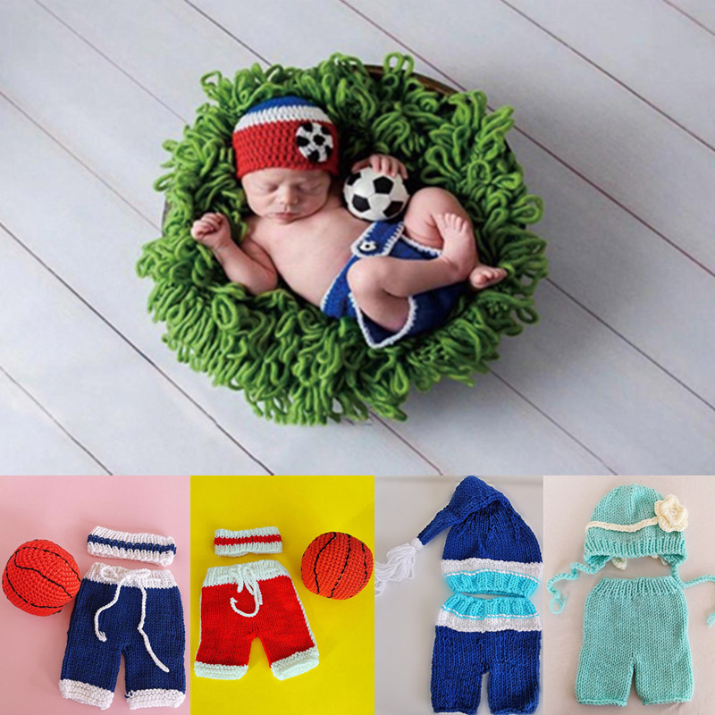 Baby Nursery Set - 3/2 Pcs/ชุดทารกแรกเกิดการถ่ายภาพ Props เครื่องแต่งกายถักโครเชต์เด็กถักหมวกกางเกงชุดฟุตบอลเด็กถ่ายภาพเสื้อผ้า0-3เดือน