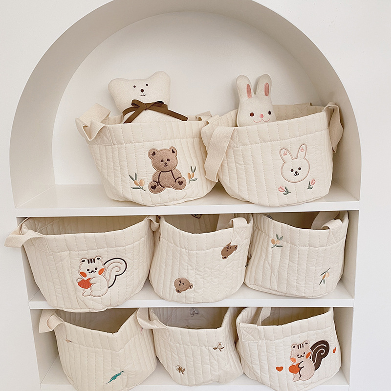 Baby Nursery Embroidery - กระเป๋าเก็บผ้าอ้อมเด็กของเล่นบล็อกOrganizerกระเป๋าเครื่องนอนแม่ToteขวดมะกอกQuiltedเย็บปักถักร้อยแบบพกพากระเป๋า