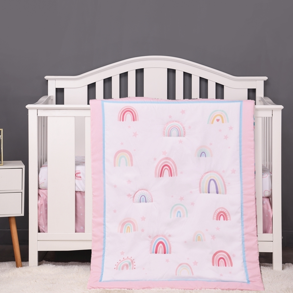 Baby Nursery Bedding Sets - 3 ชิ้น Rainbow เด็กทารกเปลเด็กชุดเครื่องนอนเด็กชุดแผ่นเปลทารกแรกเกิดเนอสเซอรี่ (ผ้าพันคอแผ่นติดตั้งกระโปรงเปล)