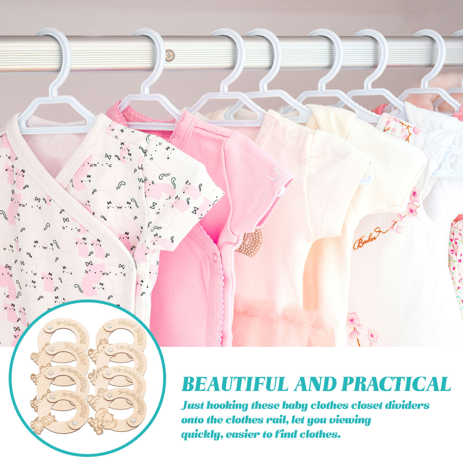 Baby Nursery Closet - ตัวแบ่งขนาดเสื้อผ้าเด็ก 8 ชิ้น ตัวแบ่งตู้เสื้อผ้าเด็ก ตัวแบ่งจัดเก็บเสื้อผ้าเด็ก ตู้เสื้อผ้าเด็กทารกและเด็กเล็ก