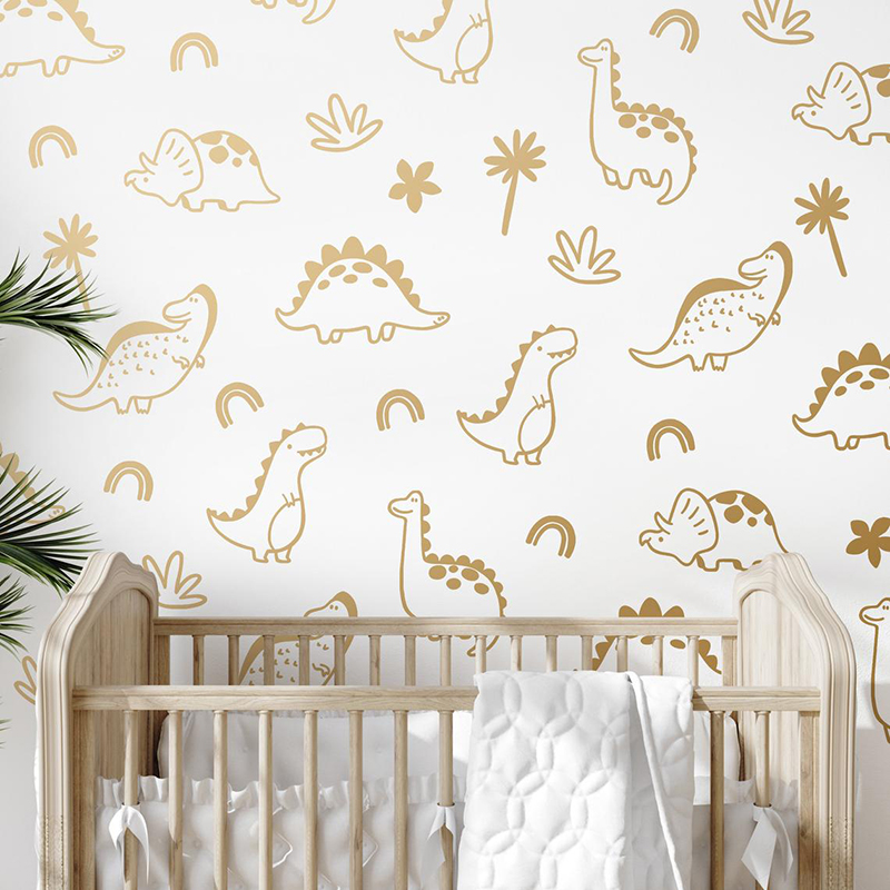 Baby Nursery Jungle - เรขาคณิตไดโนเสาร์ Rainbow สติ๊กเกอร์ติดผนังป่าป่า Dino สัตว์รูปลอกผนังเด็กทารกเด็กไวนิล