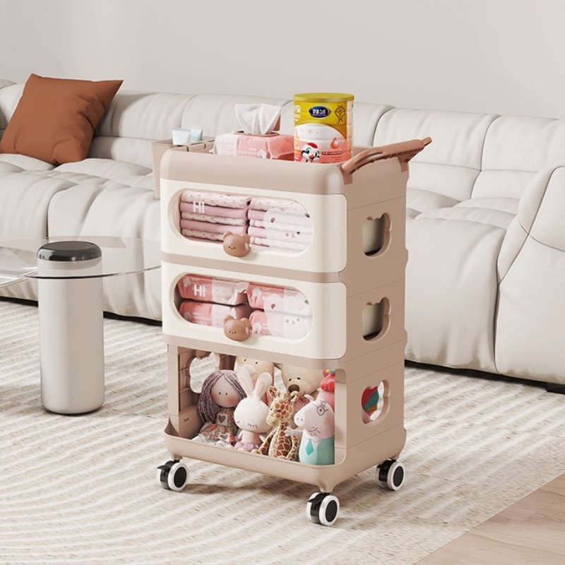 Baby Nursery Cart - ‌ รถเข็นจัดเก็บของใช้เด็กอ่อน, รถเข็นเด็กอเนกประสงค์หลายชั้น, รถเข็นเปลี่ยนผ้าอ้อมแบบพกพา, รถเข็นดูแลเด็กแรกเกิดขนาดใหญ่
