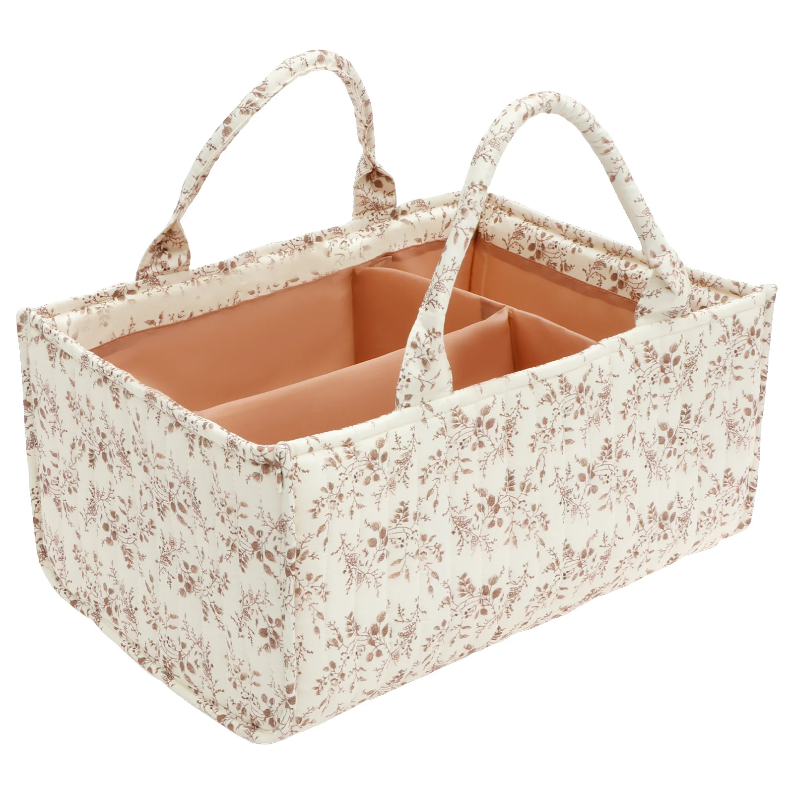 Baby Nursery Organiser - ตะกร้าเก็บของอเนกประสงค์สำหรับเด็กอ่อน ลายดอกไม้ พร้อมหูหิ้วและแผ่นกั้นแบบถอดได้ ใช้เป็นตะกร้าเก็บของในห้องเด็กอ่อนได้