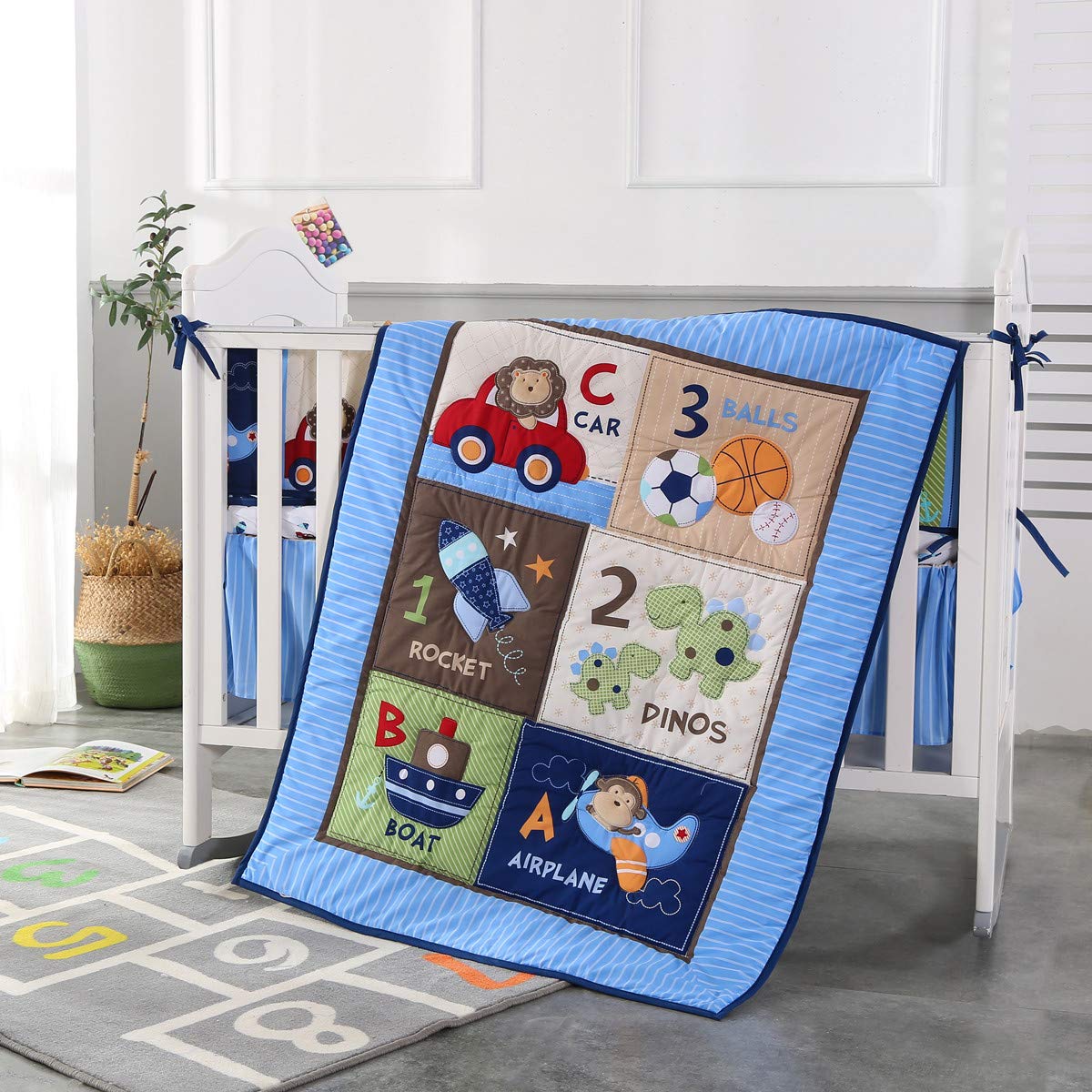 Baby Nursery Bedding Sets - 7ชิ้นเปลชุดเครื่องนอนทารกเนอสเซอรี่ระบายอากาศ( 4กันชน+เปลผ้าพันคอ+แผ่น+กระโปรงเปล)
