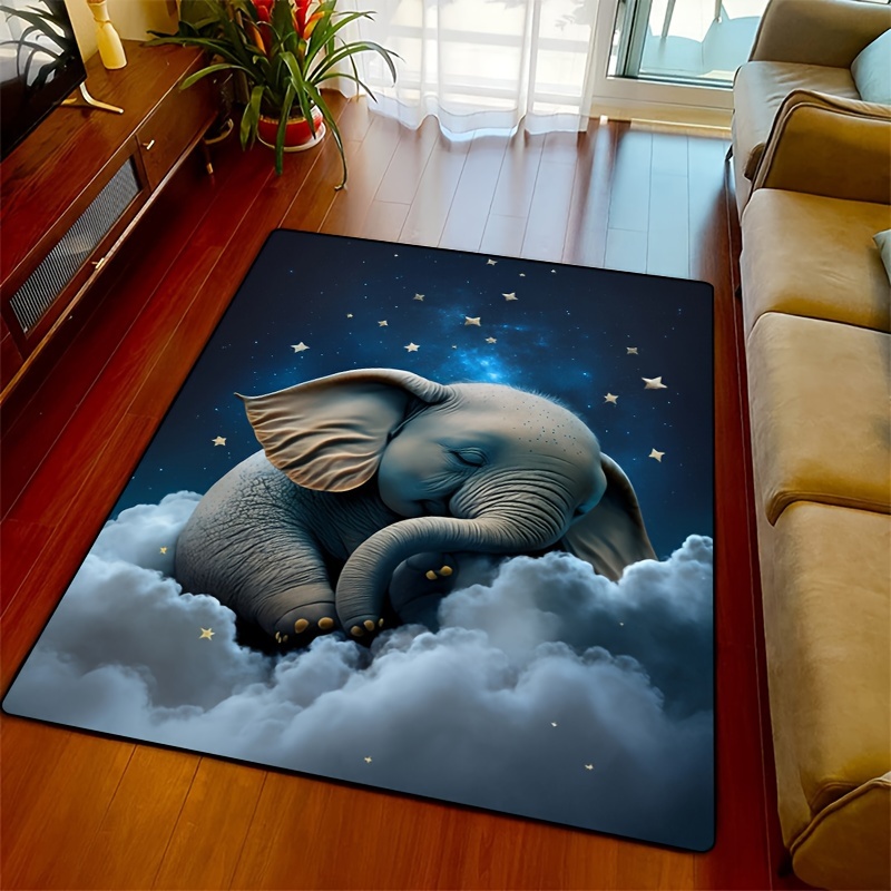 Soft Rug Nursery - พรมลายช้างแสนหวานสำหรับห้องเด็ก | การออกแบบเมฆยามค่ำคืนที่เต็มไปด้วยดวงดาว | พรมปูพื้นนุ่มสำหรับห้องเด็ก ป้องกันการลื่น