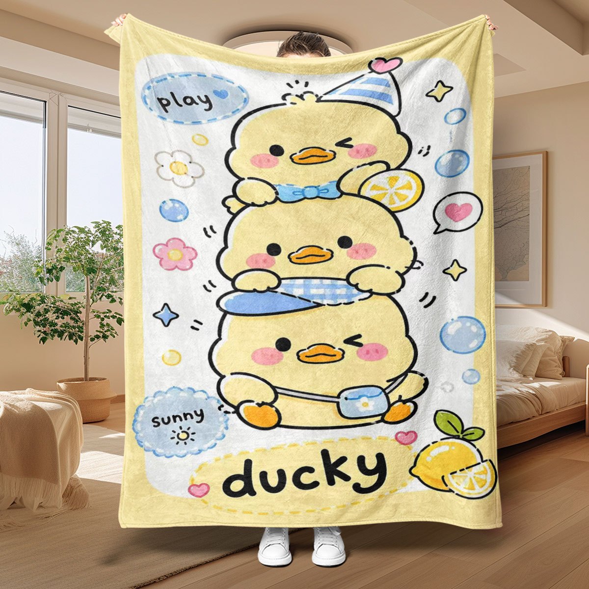Baby Nursery Quilts - ผ้าห่มลายการ์ตูนเป็ดน่ารักสำหรับตกแต่งห้องเด็กอ่อนและห้องเด็กเล็ก ผ้าห่มนุ่มสบายสำหรับเวลาเล่น ขนาด 150x200 ซม.