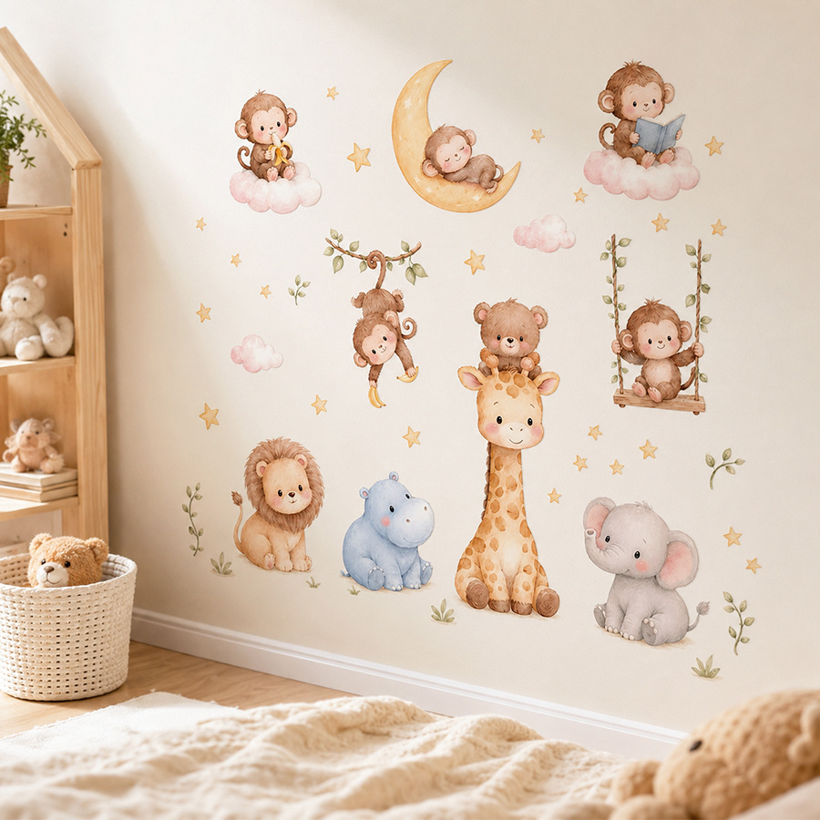 สติ๊กเกอร์ติดผนังลายสัตว์ป่าสำ - Baby Nursery Jungle Wallpaper บทวิจารณ์และราคา