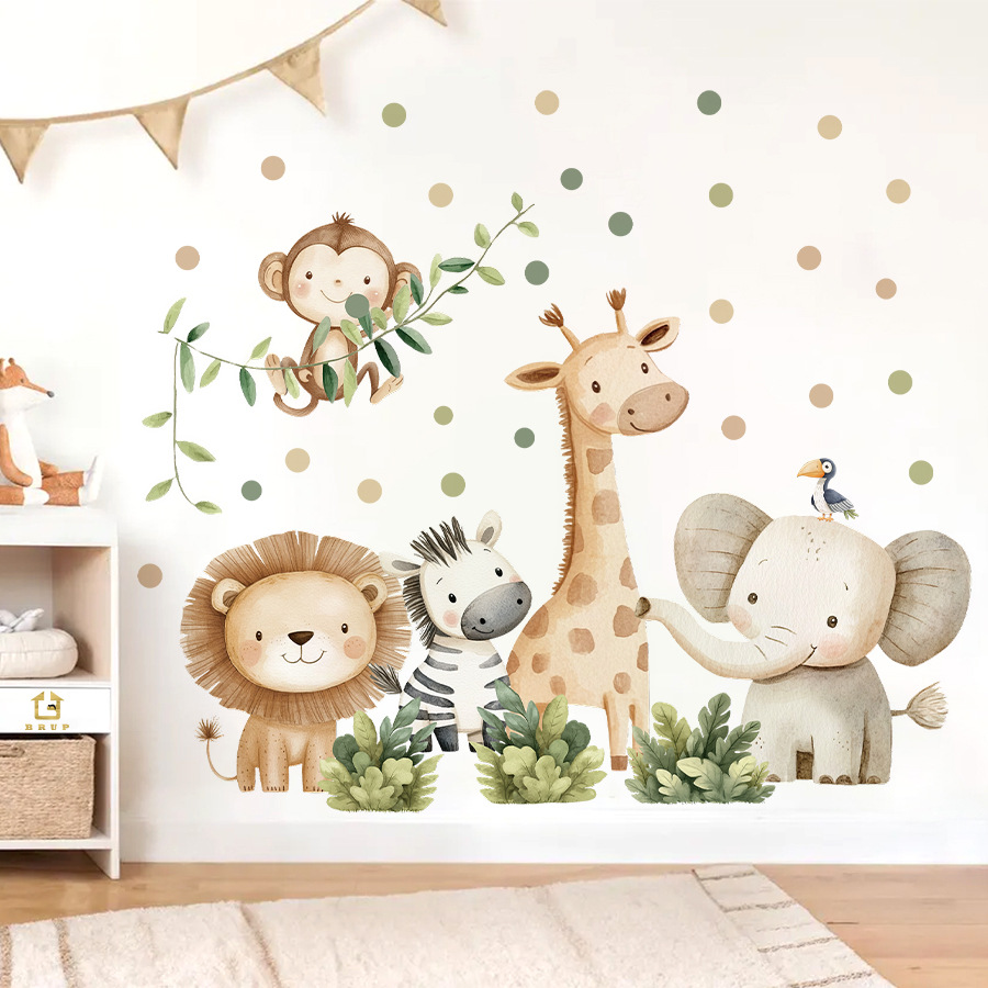 สติ๊กเกอร์ติดผนังลายสัตว์ป่าสำ - Baby Nursery Jungle Wallpaper บทวิจารณ์และราคา