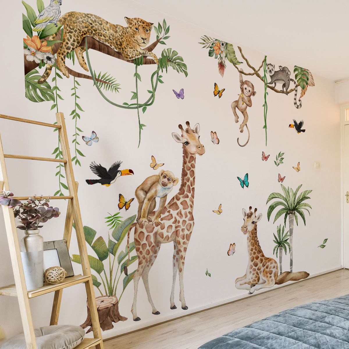 สัตว์ป่าขนาดใหญ่สติ๊กเกอร์ติดผ - Baby Nursery Jungle Wallpaper บทวิจารณ์และราคา