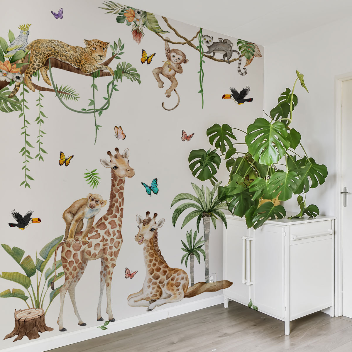 สัตว์ป่าขนาดใหญ่สติ๊กเกอร์ติดผ - Baby Nursery Jungle Wallpaper บทวิจารณ์และราคา
