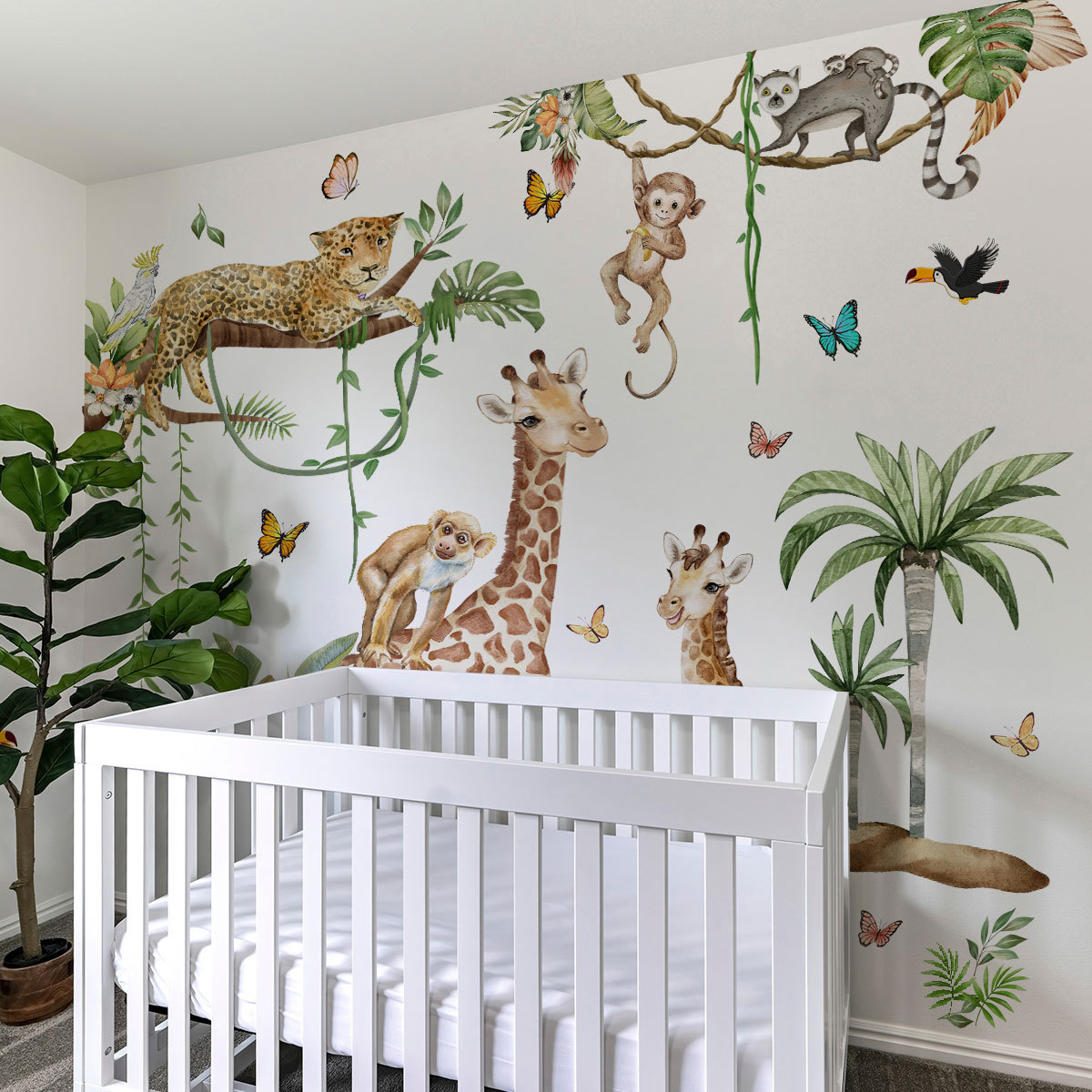 สัตว์ป่าขนาดใหญ่สติ๊กเกอร์ติดผ - Baby Nursery Jungle Wallpaper บทวิจารณ์และราคา