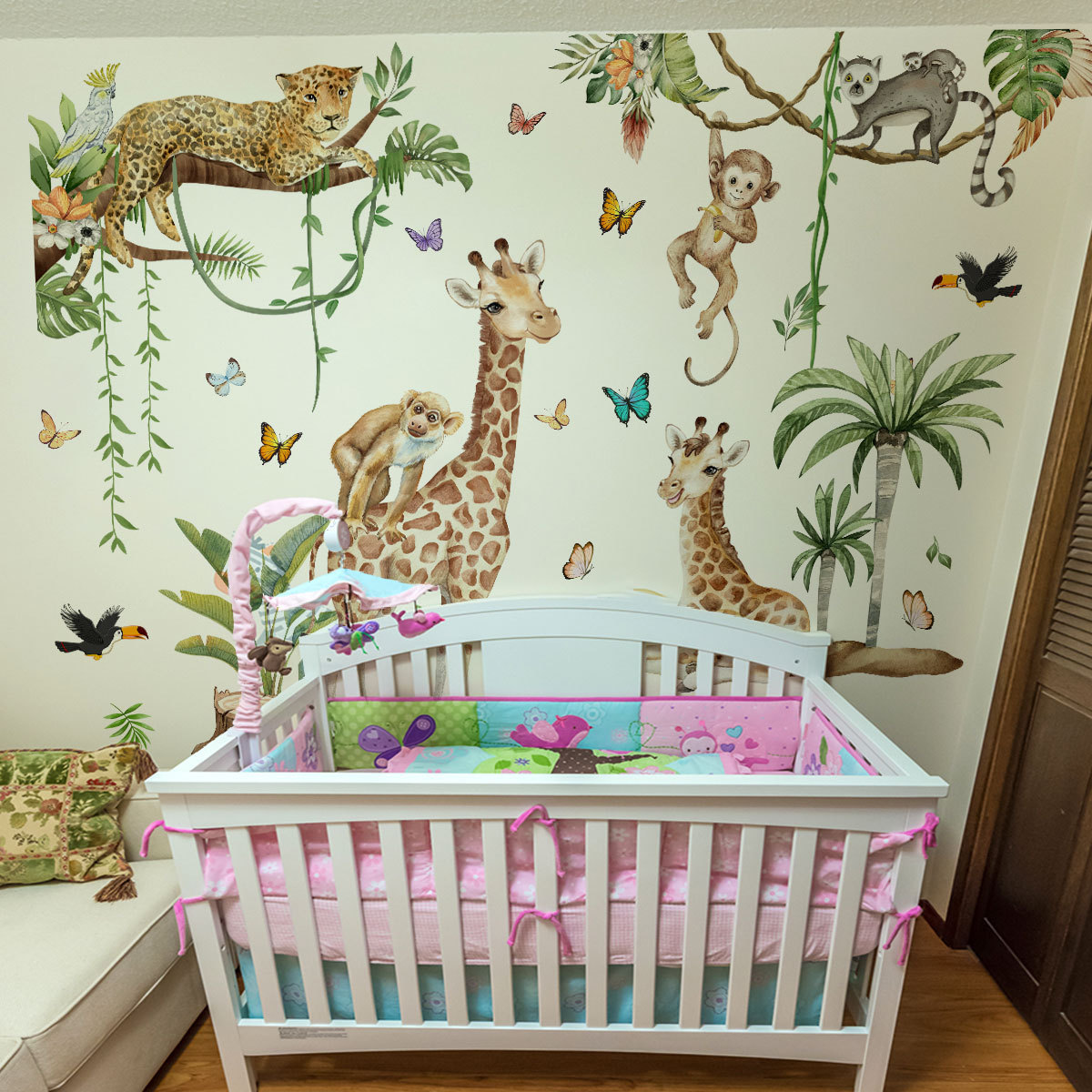 สัตว์ป่าขนาดใหญ่สติ๊กเกอร์ติดผ - Baby Nursery Jungle Wallpaper บทวิจารณ์และราคา