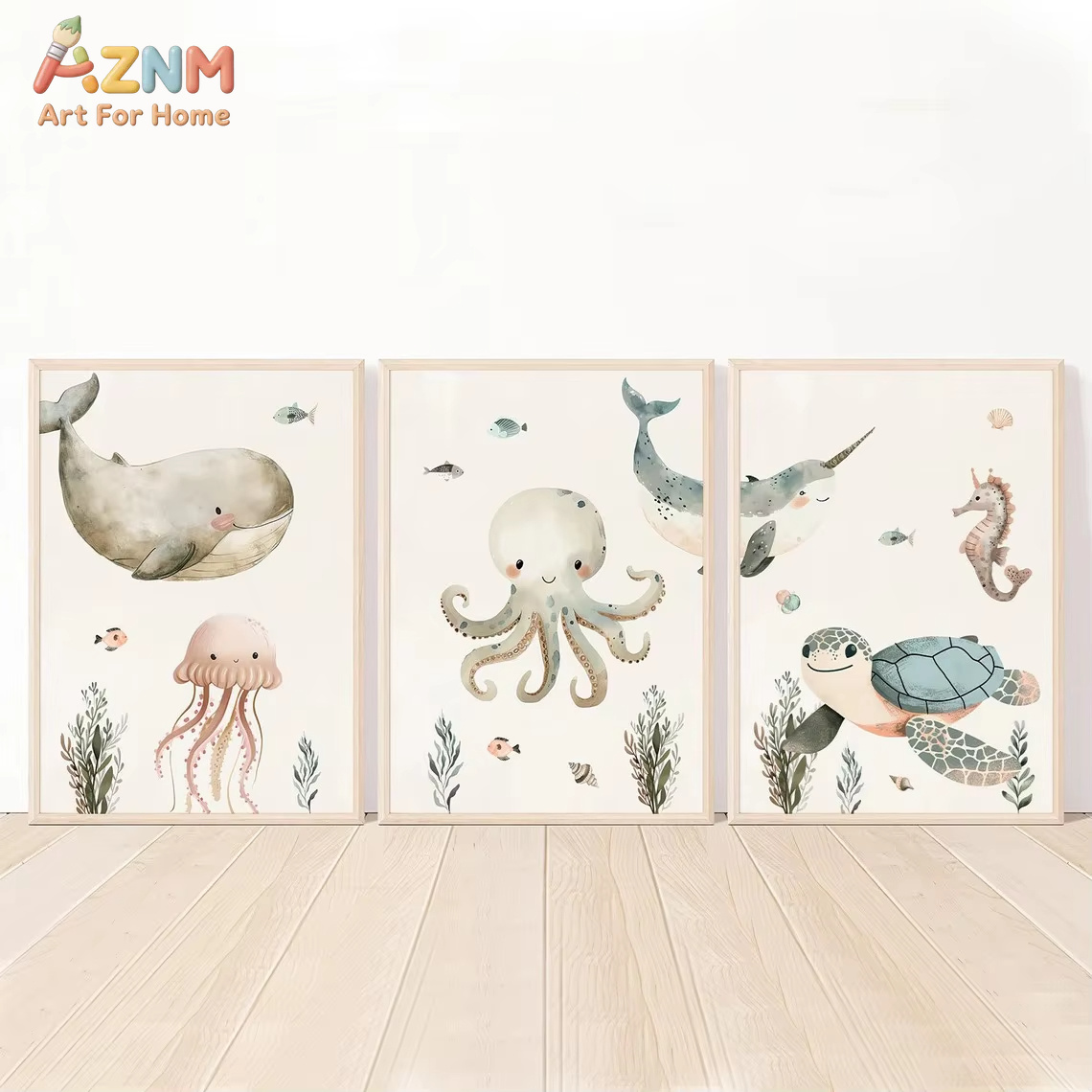 AZNM สีน้ำน่ารักสัตว์ทะเลศิลปะ - Baby Nursery Animal Prints บทวิจารณ์และราคา