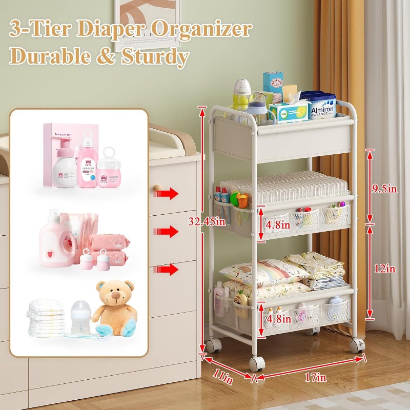 รถเข็นเก็บผ้าอ้อม 3 ชั้น, ชั้น - Baby Nursery Cart บทวิจารณ์และราคา
