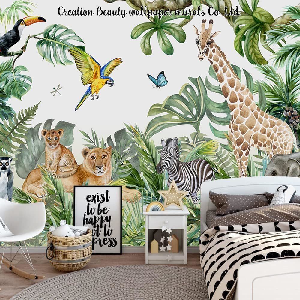 สีน้ำสัตว์ป่าวอลล์เปเปอร์สำหรั - Baby Nursery Jungle Wallpaper บทวิจารณ์และราคา
