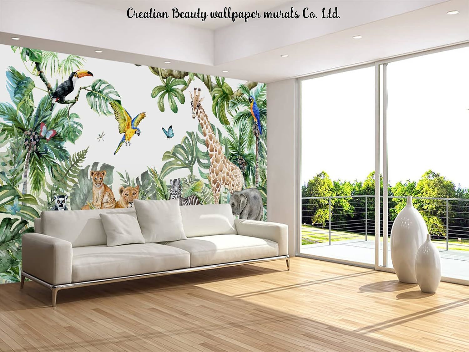 สีน้ำสัตว์ป่าวอลล์เปเปอร์สำหรั - Baby Nursery Jungle Wallpaper บทวิจารณ์และราคา