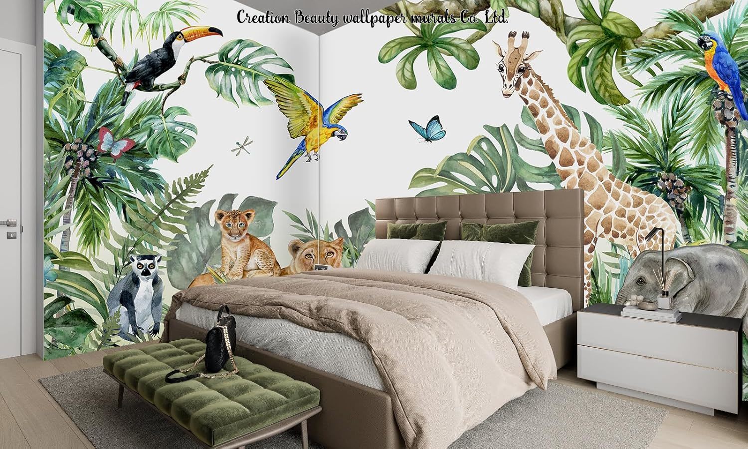 สีน้ำสัตว์ป่าวอลล์เปเปอร์สำหรั - Baby Nursery Jungle Wallpaper บทวิจารณ์และราคา