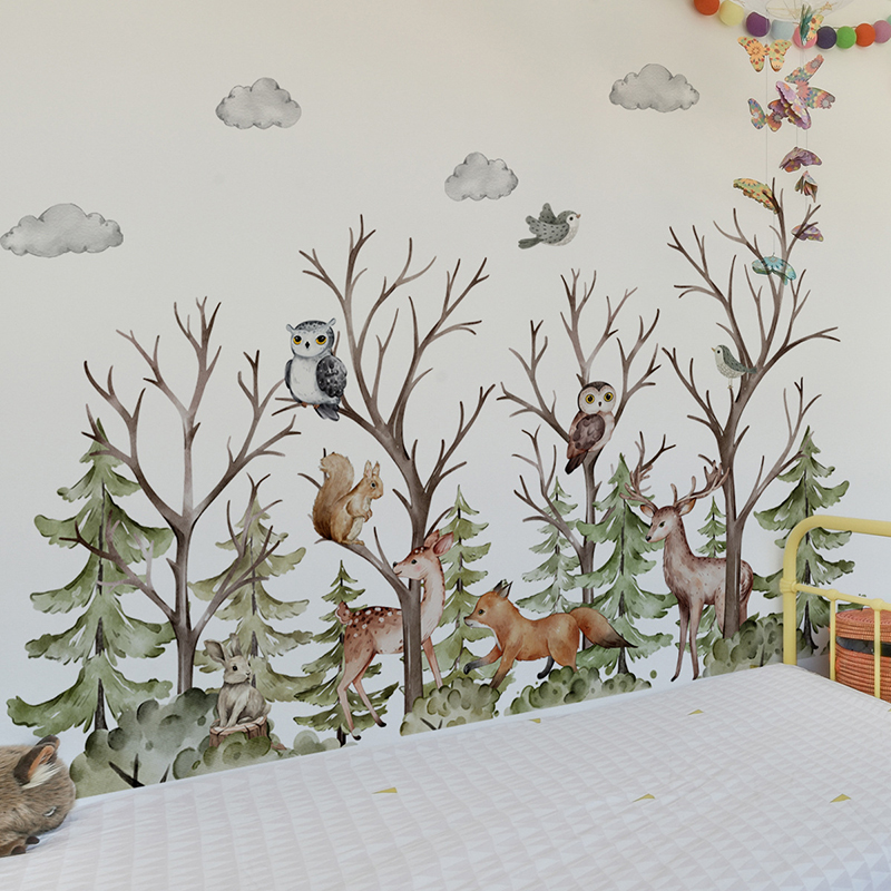 สติ๊กเกอร์ติดผนังลายป่าสีเขียว - Baby Nursery Jungle Wallpaper บทวิจารณ์และราคา
