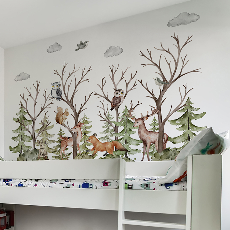 สติ๊กเกอร์ติดผนังลายป่าสีเขียว - Baby Nursery Jungle Wallpaper บทวิจารณ์และราคา