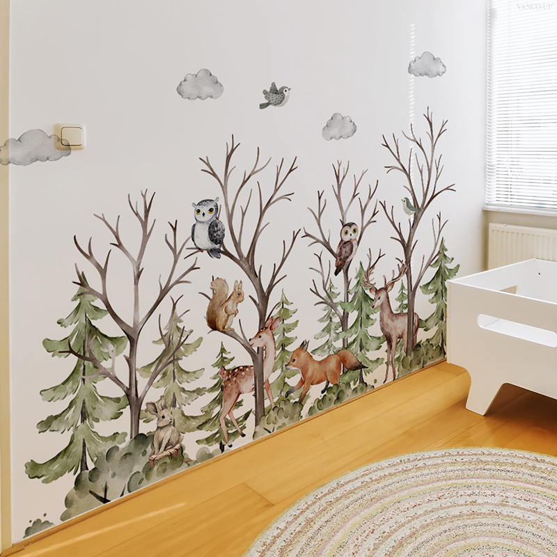 สติ๊กเกอร์ติดผนังลายป่าสีเขียว - Baby Nursery Jungle Wallpaper บทวิจารณ์และราคา