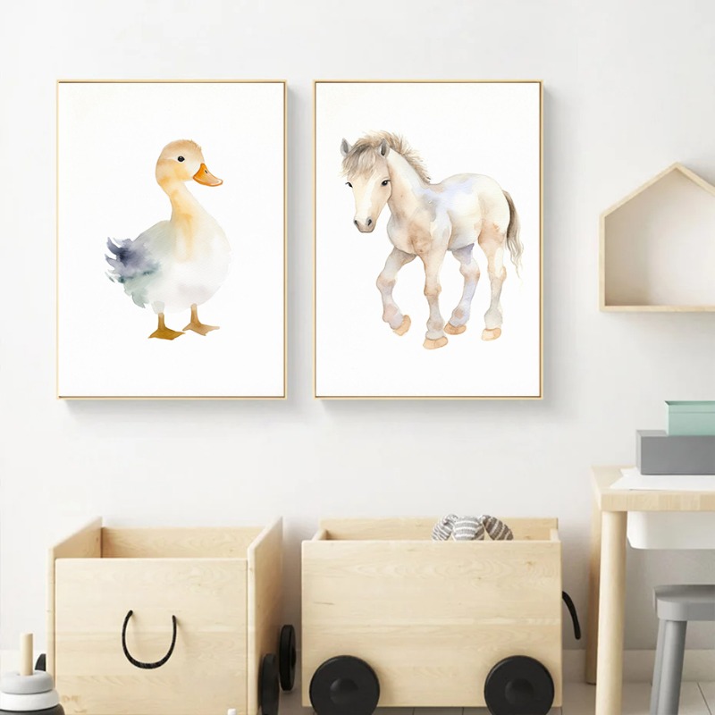 ภาพสัตว์ในฟาร์มสีน้ำโปสเตอร์รู - Baby Nursery Animal Prints บทวิจารณ์และราคา