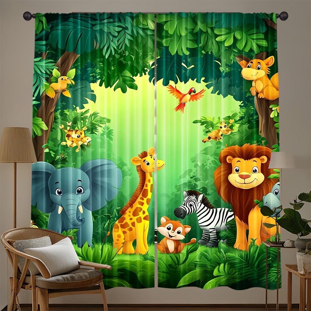2 ชิ้นการ์ตูนสัตว์ผ้าม่านป่าซา - Baby Nursery Jungle บทวิจารณ์และราคา