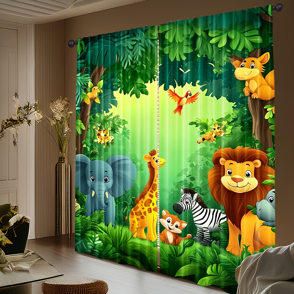 2 ชิ้นการ์ตูนสัตว์ผ้าม่านป่าซา - Baby Nursery Jungle บทวิจารณ์และราคา