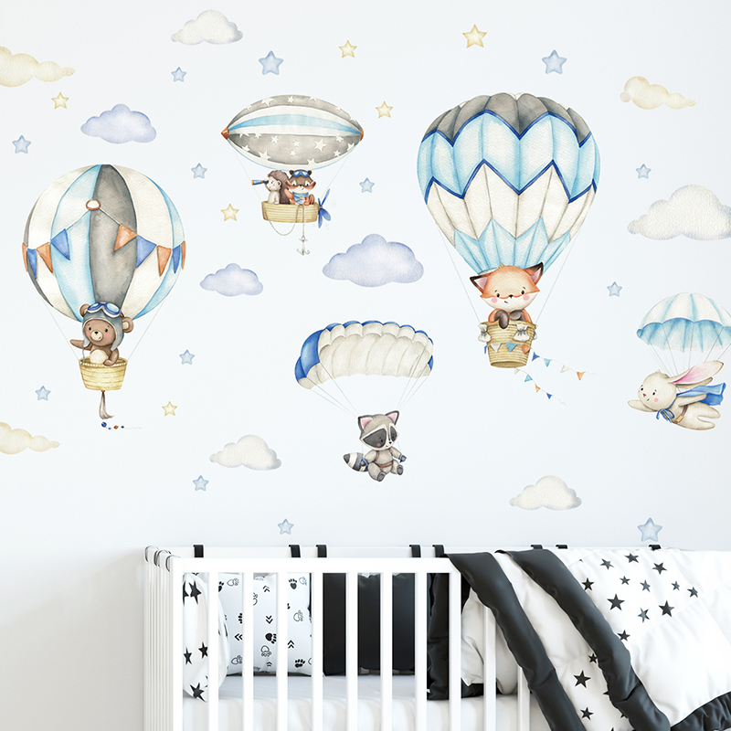 การ์ตูนสัตว์น่ารัก Hot Air บอล - Baby Nursery Animal Prints บทวิจารณ์และราคา