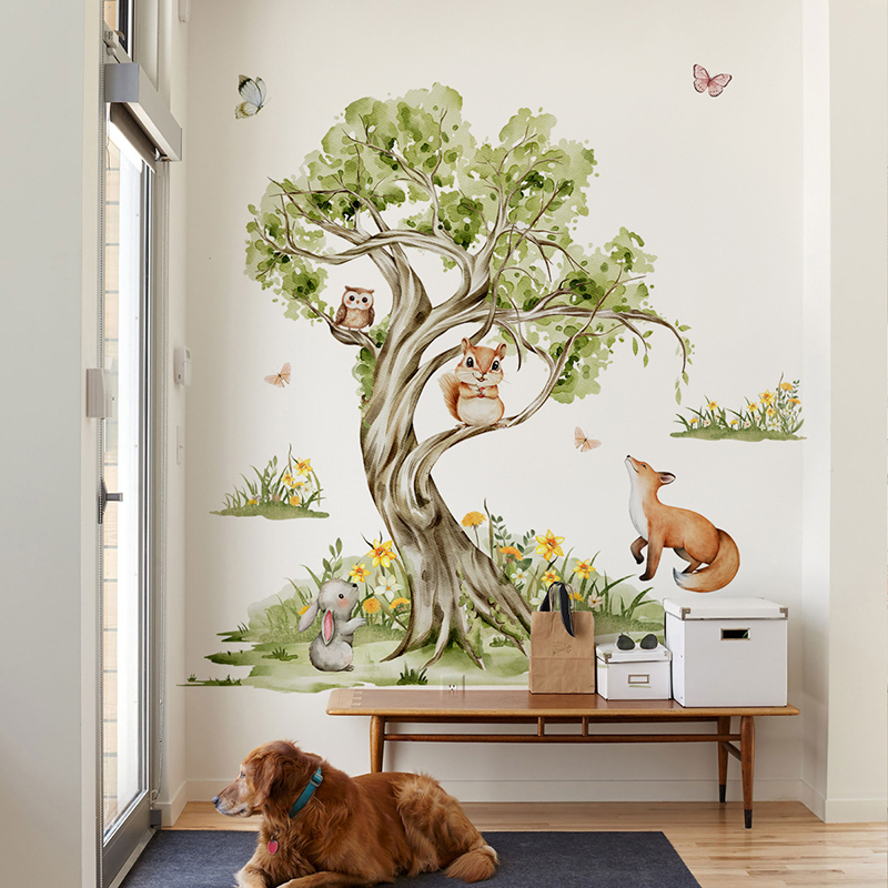 สติ๊กเกอร์ติดผนังลายสีน้ำ ป่าไ - Baby Nursery Jungle Wallpaper บทวิจารณ์และราคา
