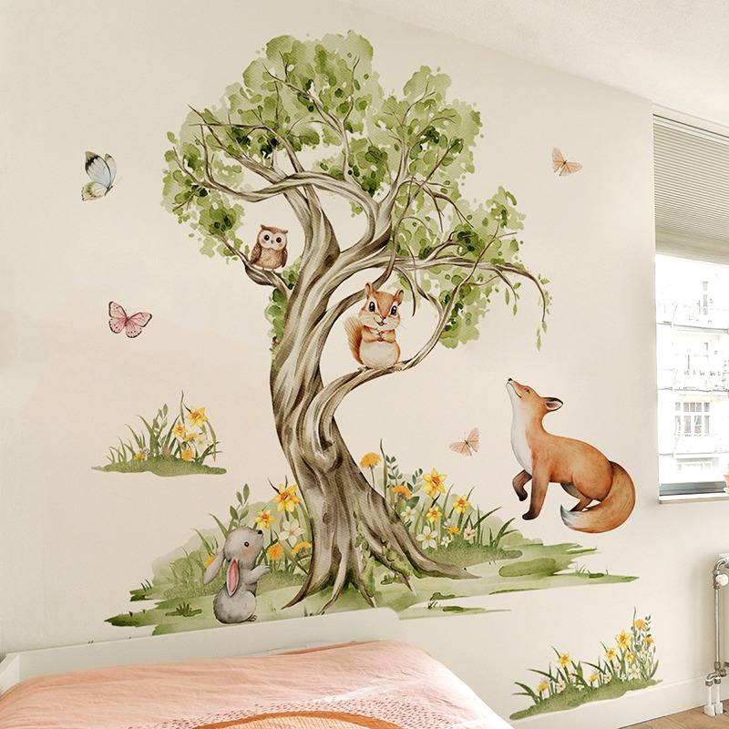สติ๊กเกอร์ติดผนังลายสีน้ำ ป่าไ - Baby Nursery Jungle Wallpaper บทวิจารณ์และราคา