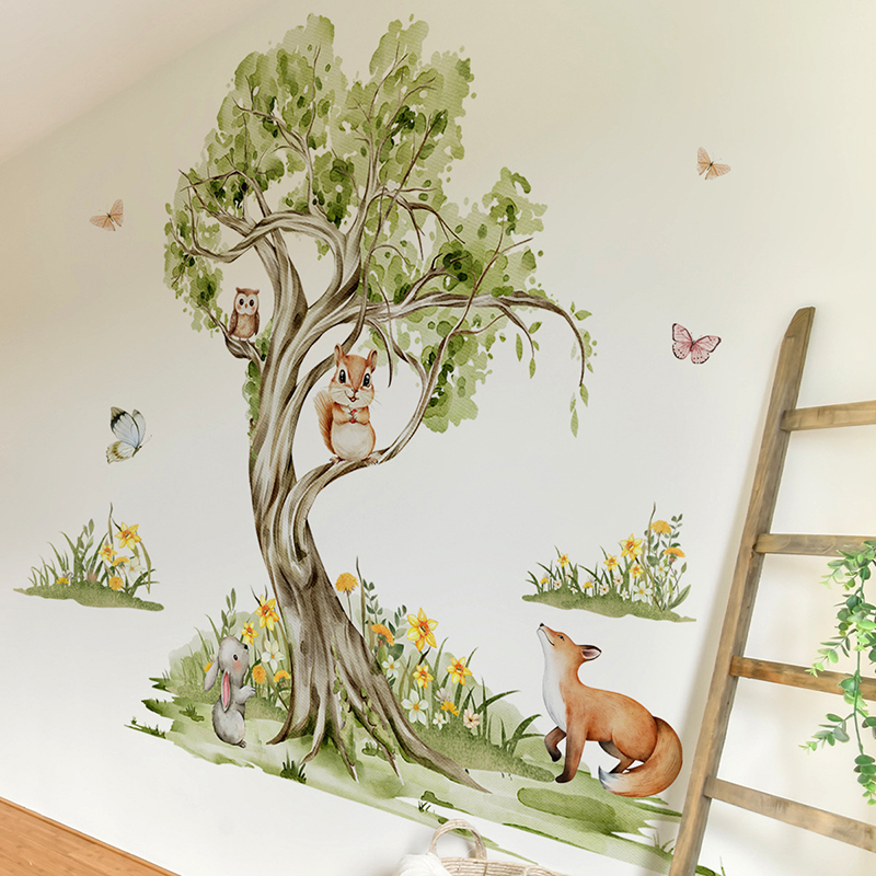 สติ๊กเกอร์ติดผนังลายสีน้ำ ป่าไ - Baby Nursery Jungle Wallpaper บทวิจารณ์และราคา