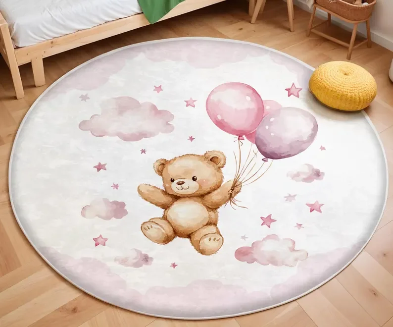 พรมกลมลายหมีบอลลูนสีชมพู ตกแต่ - Soft Rug Nursery บทวิจารณ์และราคา