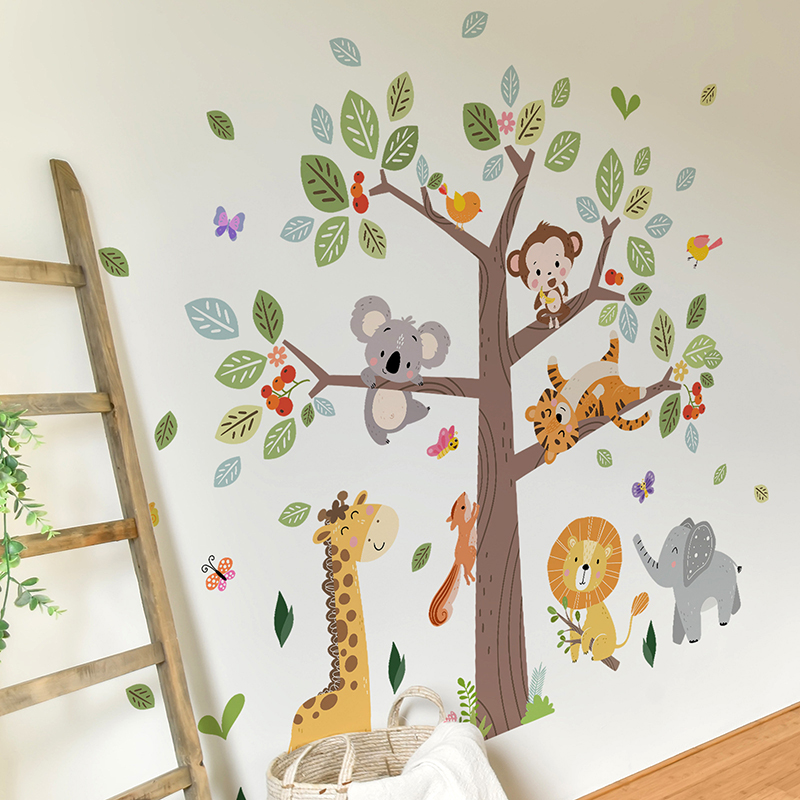 สติ๊กเกอร์ติดผนังลายสัตว์ป่าขน - Baby Nursery Jungle Wallpaper บทวิจารณ์และราคา