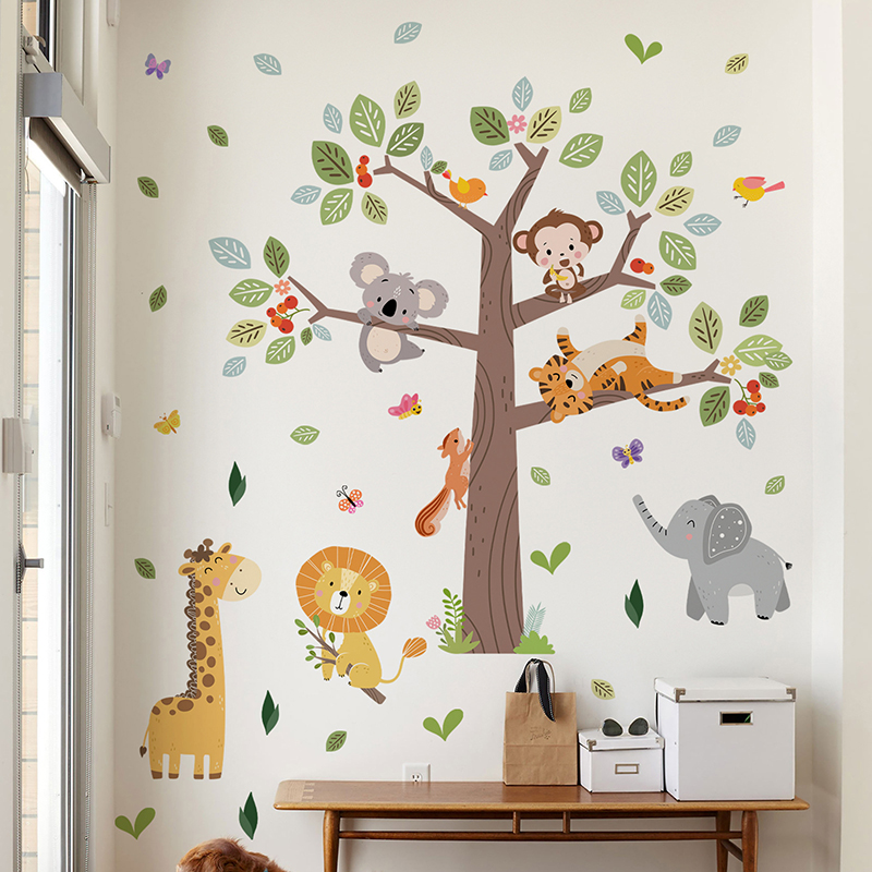 สติ๊กเกอร์ติดผนังลายสัตว์ป่าขน - Baby Nursery Jungle Wallpaper บทวิจารณ์และราคา