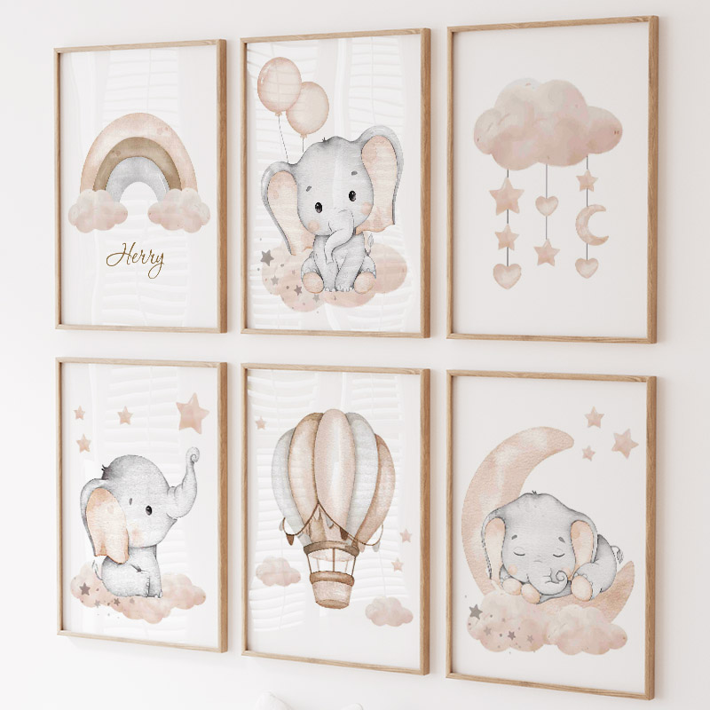 ช้างน่ารักร้อนบอลลูน Moon Rain - Baby Nursery Animal Prints บทวิจารณ์และราคา