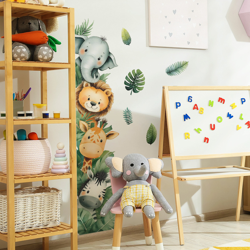 สติ๊กเกอร์ติดผนังลายสัตว์ป่า ช - Baby Nursery Jungle Wallpaper บทวิจารณ์และราคา
