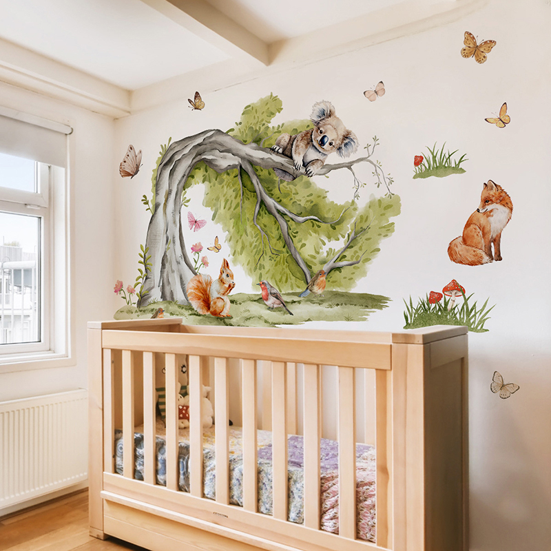 สติ๊กเกอร์ติดผนังลายป่าใหญ่ ต้ - Baby Nursery Jungle Wallpaper บทวิจารณ์และราคา