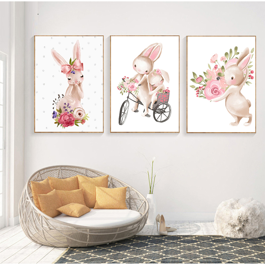 ภาพการ์ตูนดอกไม้สีชมพู ภาพตกแต - Baby Nursery Animal Prints บทวิจารณ์และราคา