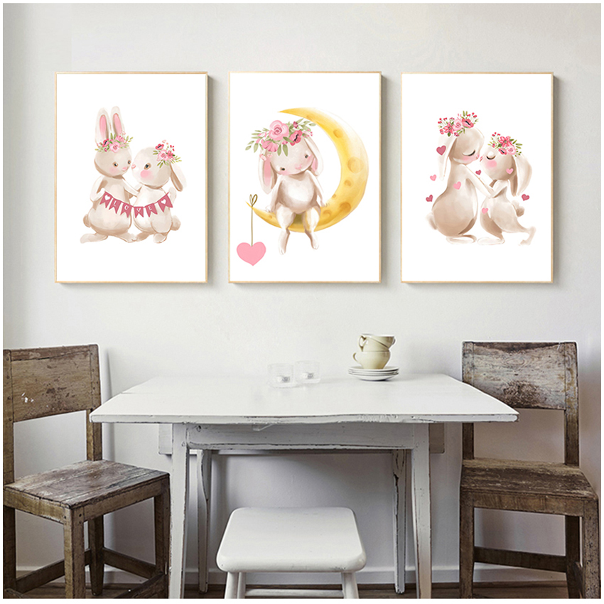 ภาพการ์ตูนดอกไม้สีชมพู ภาพตกแต - Baby Nursery Animal Prints บทวิจารณ์และราคา