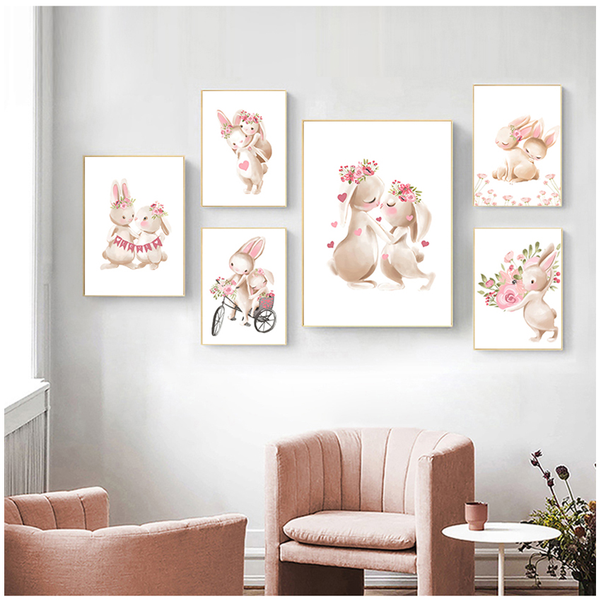 ภาพการ์ตูนดอกไม้สีชมพู ภาพตกแต - Baby Nursery Animal Prints บทวิจารณ์และราคา
